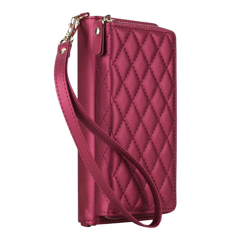 Aeternus Quilted Leather Wallet Case for Galaxy Z Fold Wine Red