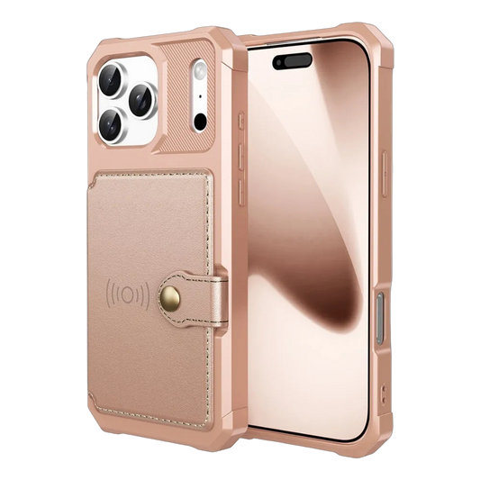 Echo Luxury Leather Wallet Case For iPhone Series 14-18 Rose