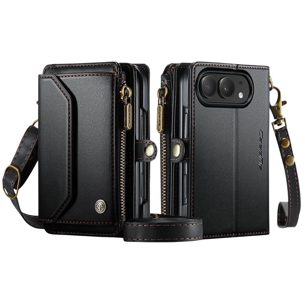 Cervus RFID Blocking Wallet Case With Crossbody Strap And Lanyard Black iPhone Duo