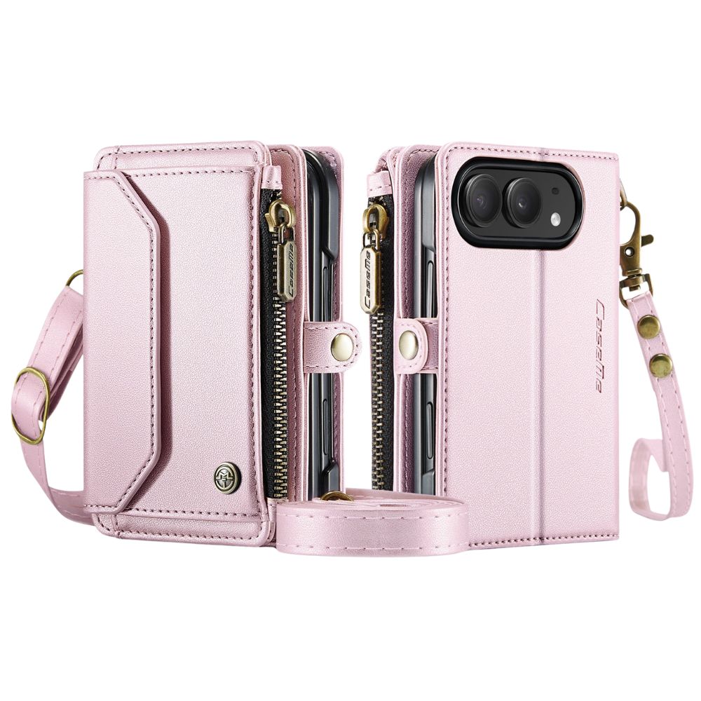 Cervus RFID Blocking Wallet Case With Crossbody Strap And Lanyard Pink iPhone Duo