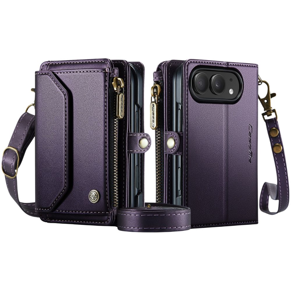 Cervus RFID Blocking Wallet Case With Crossbody Strap And Lanyard Purple iPhone Duo