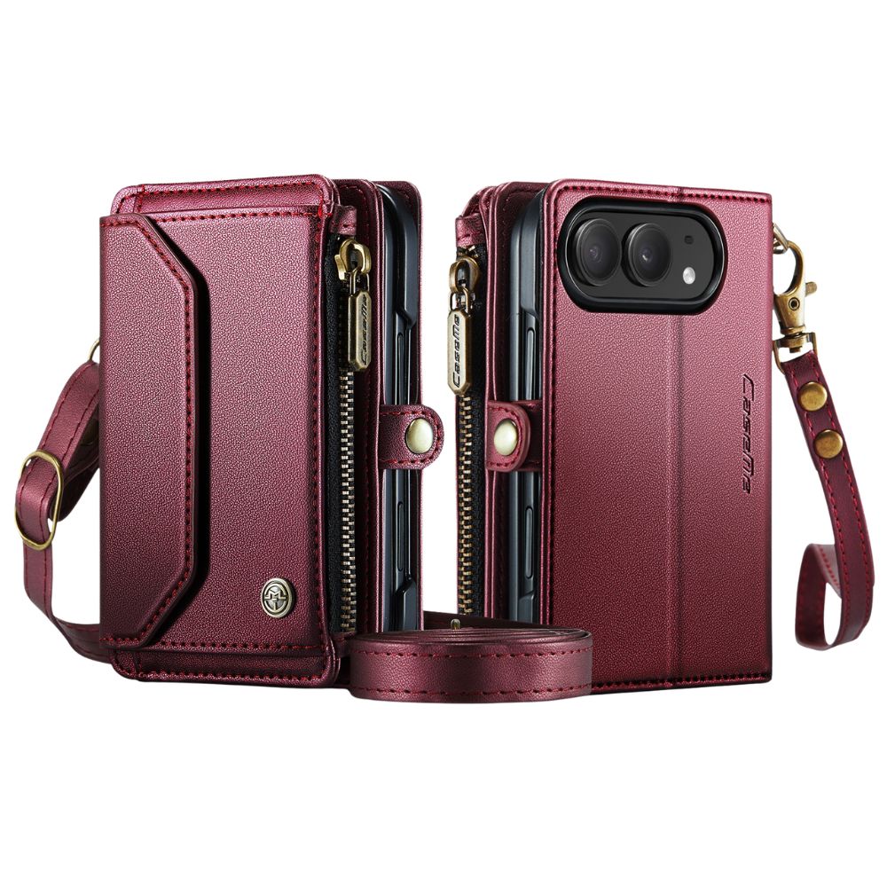 Cervus RFID Blocking Wallet Case With Crossbody Strap And Lanyard Red iPhone Duo
