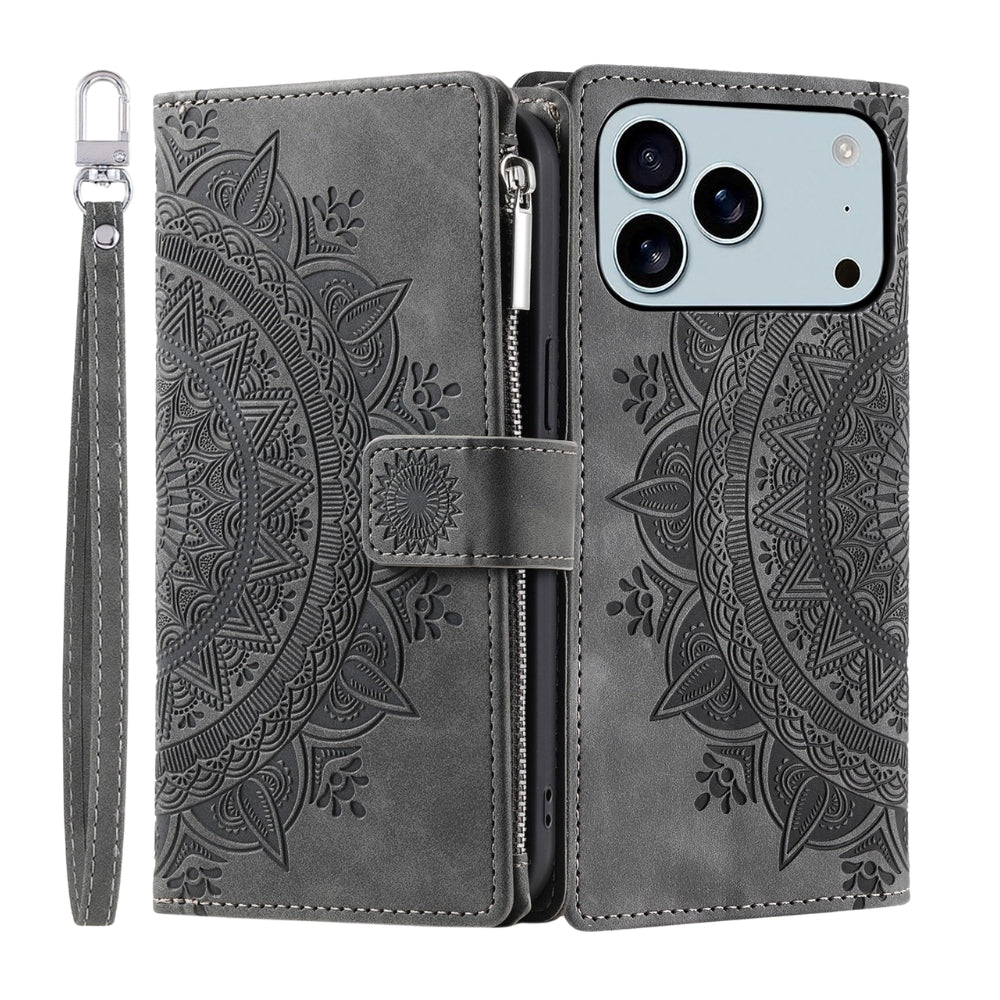 Denuo Magnetic Leather Wallet iPhone Case With Straps Grey