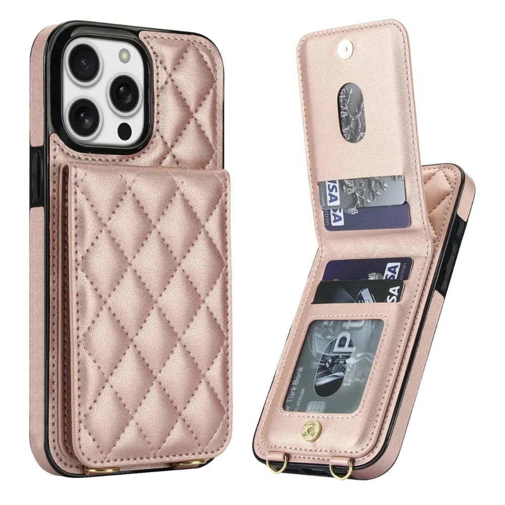 Devenio Leather Wallet iPhone Case With Card Holder Rose Gold
