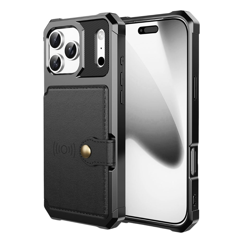 Echo Luxury Leather Wallet Case For iPhone Series 14-17 Black