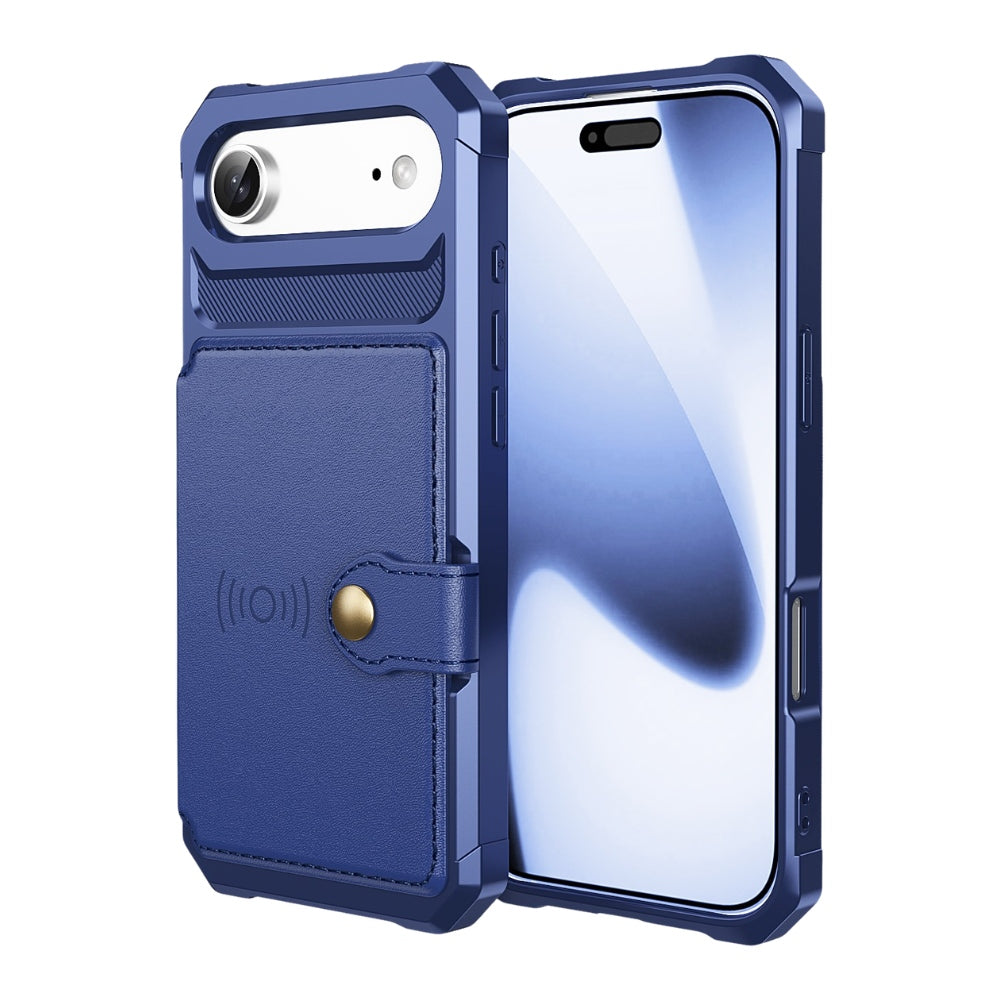 Echo Luxury Leather Wallet Case For iPhone Series 14-17 Blue iPhone Air