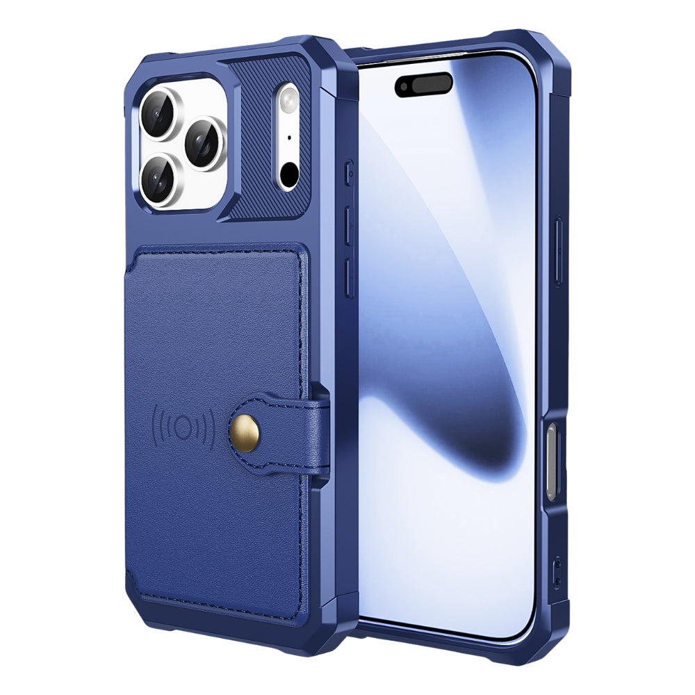 Echo Luxury Leather Wallet Case For iPhone Series 14-17 Blue