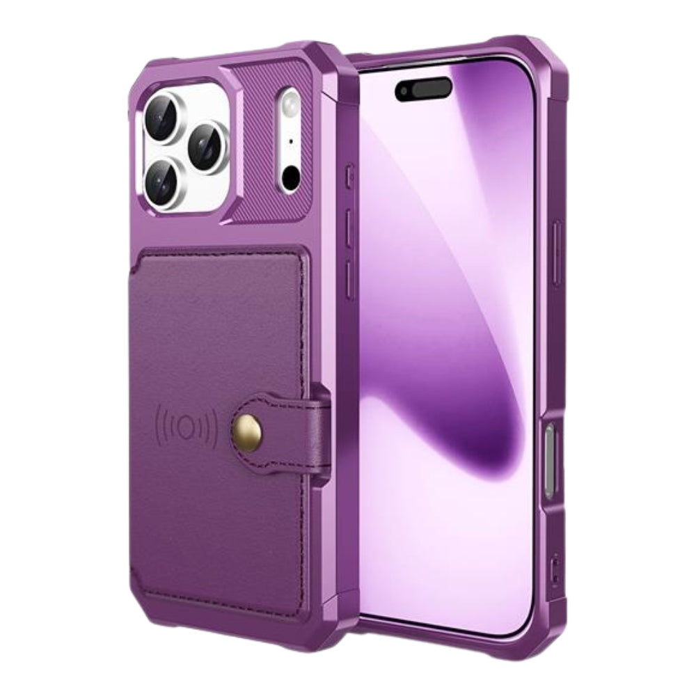 Echo Luxury Leather Wallet Case For iPhone Series 14-17 Purple