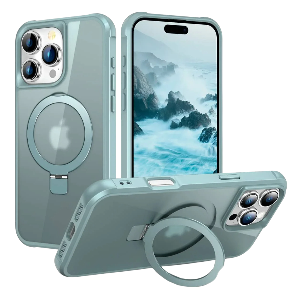 Eruo Shockproof MagSafe iPhone Case With Ring Holder Lake Blue