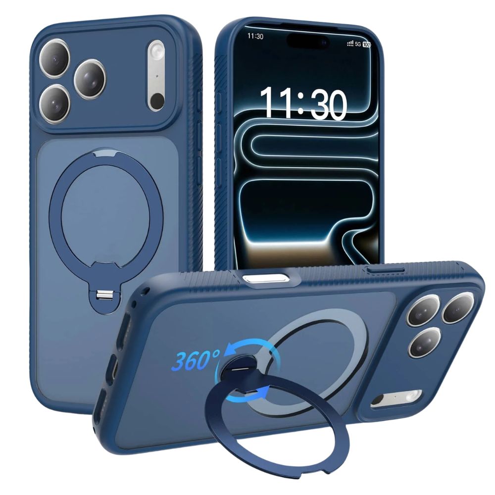 Feteo Slim Shockproof iPhone Case With Ring Holder Deep Blue