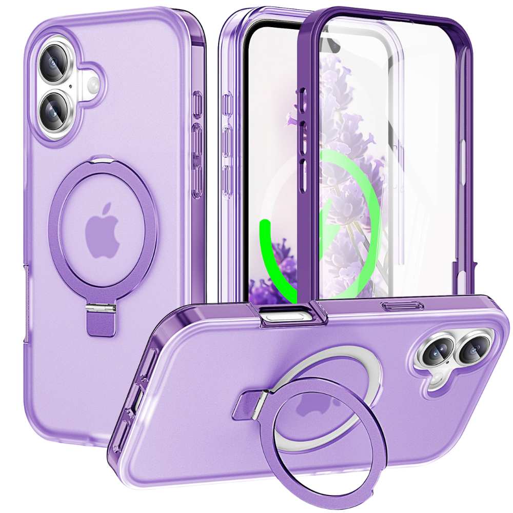 Dives Shockproof Matte iPhone Case With Screen Protector And Ring Holder Purple iPhone 17