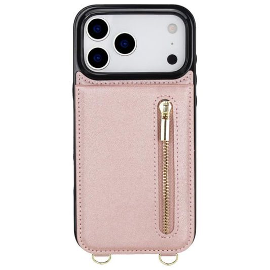 Nitida Crossbody Leather Case With Stand For iPhone 14-17 Series Rose Gold