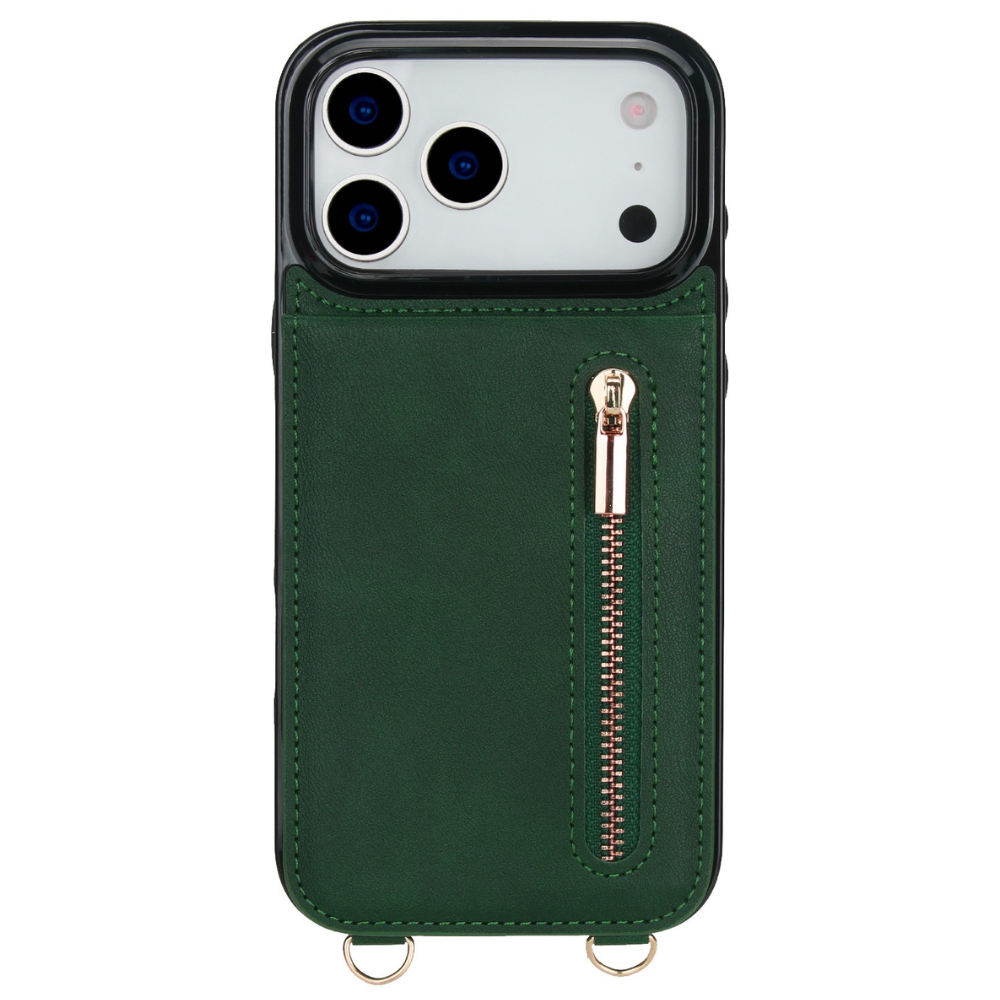 Nitida Crossbody Leather Case With Stand For iPhone 15 Series Green