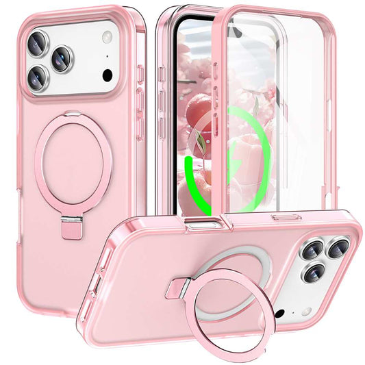 Dives Shockproof Matte iPhone Case With Screen Protector And Ring Holder Pink