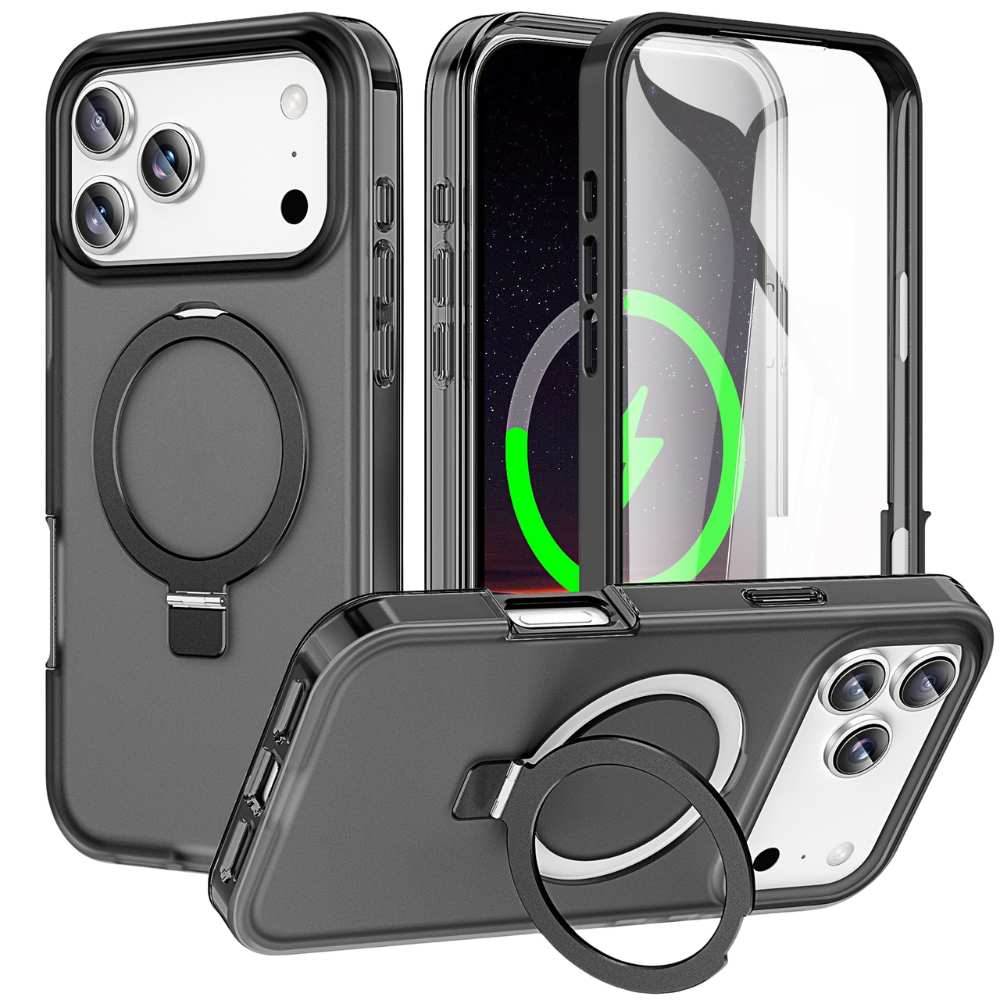 Dives Shockproof Matte iPhone Case With Screen Protector And Ring Holder Black