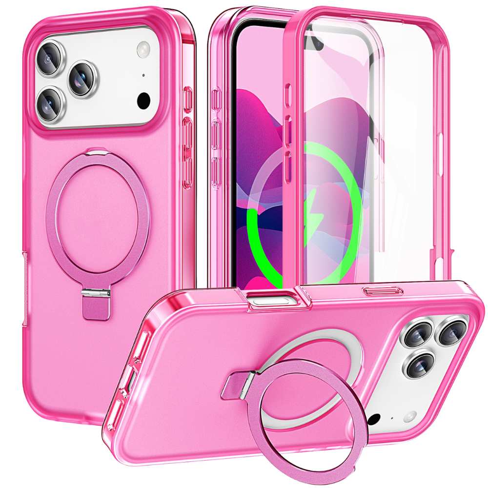 Dives Shockproof Matte iPhone Case With Screen Protector And Ring Holder Rose Red