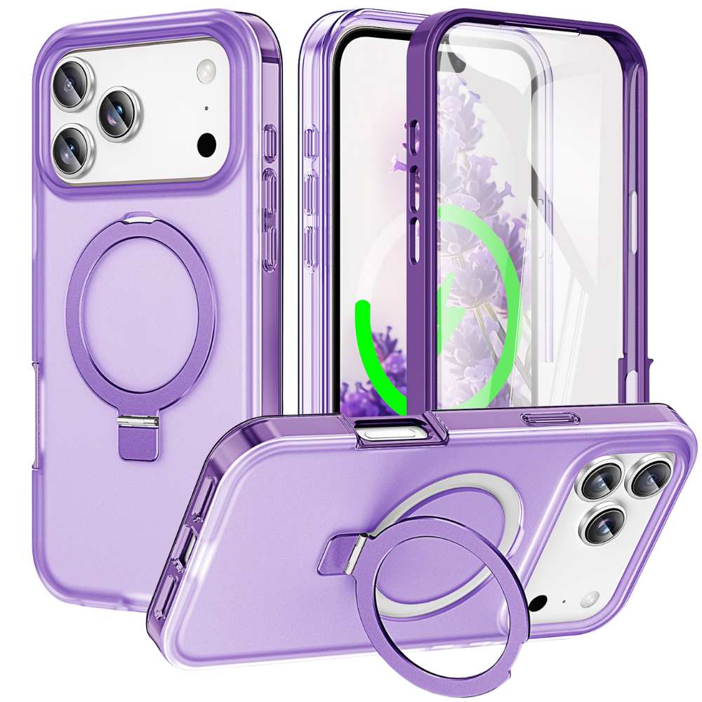 Dives Shockproof Matte iPhone Case With Screen Protector And Ring Holder Purple