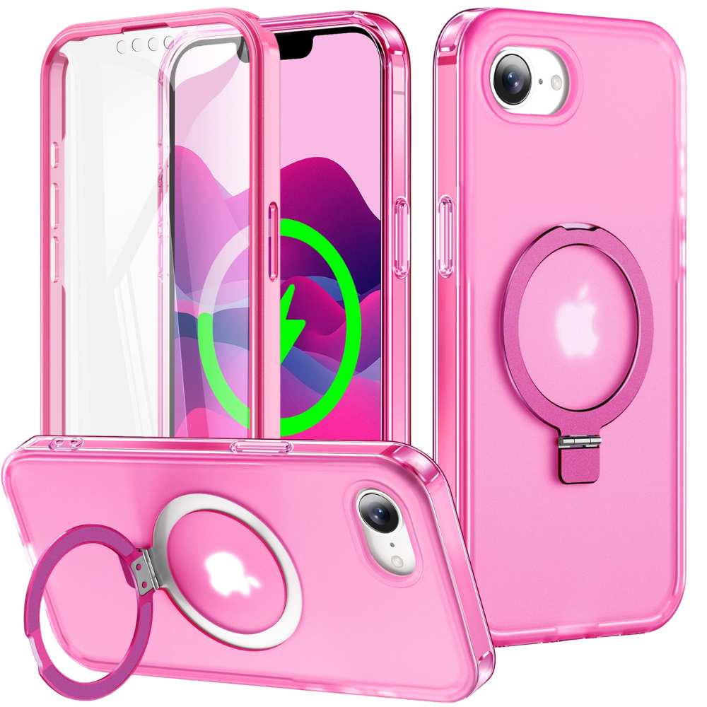 Dives Shockproof Matte iPhone Case With Screen Protector And Ring Holder Rose Red iPhone 17e