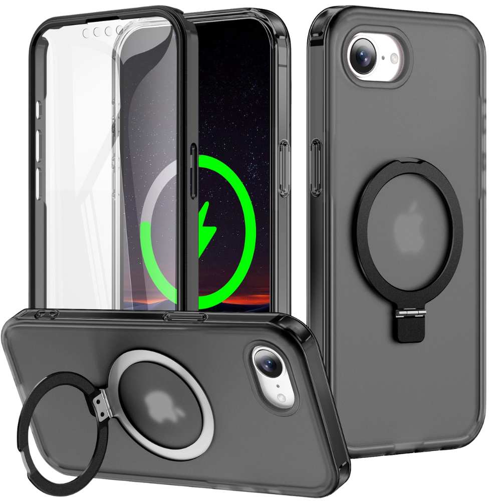 Dives Shockproof Matte iPhone Case With Screen Protector And Ring Holder Black iPhone 17e