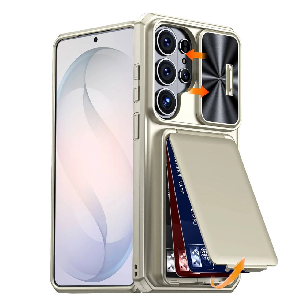 Intereo Slim Shockproof Galaxy Case With Card Holder Titanium Gold Galaxy S24 Ultra