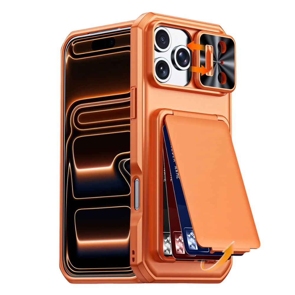 Invictor Slim Shockproof iPhone Case With Card Holder Orange iPhone 15 Pro Max