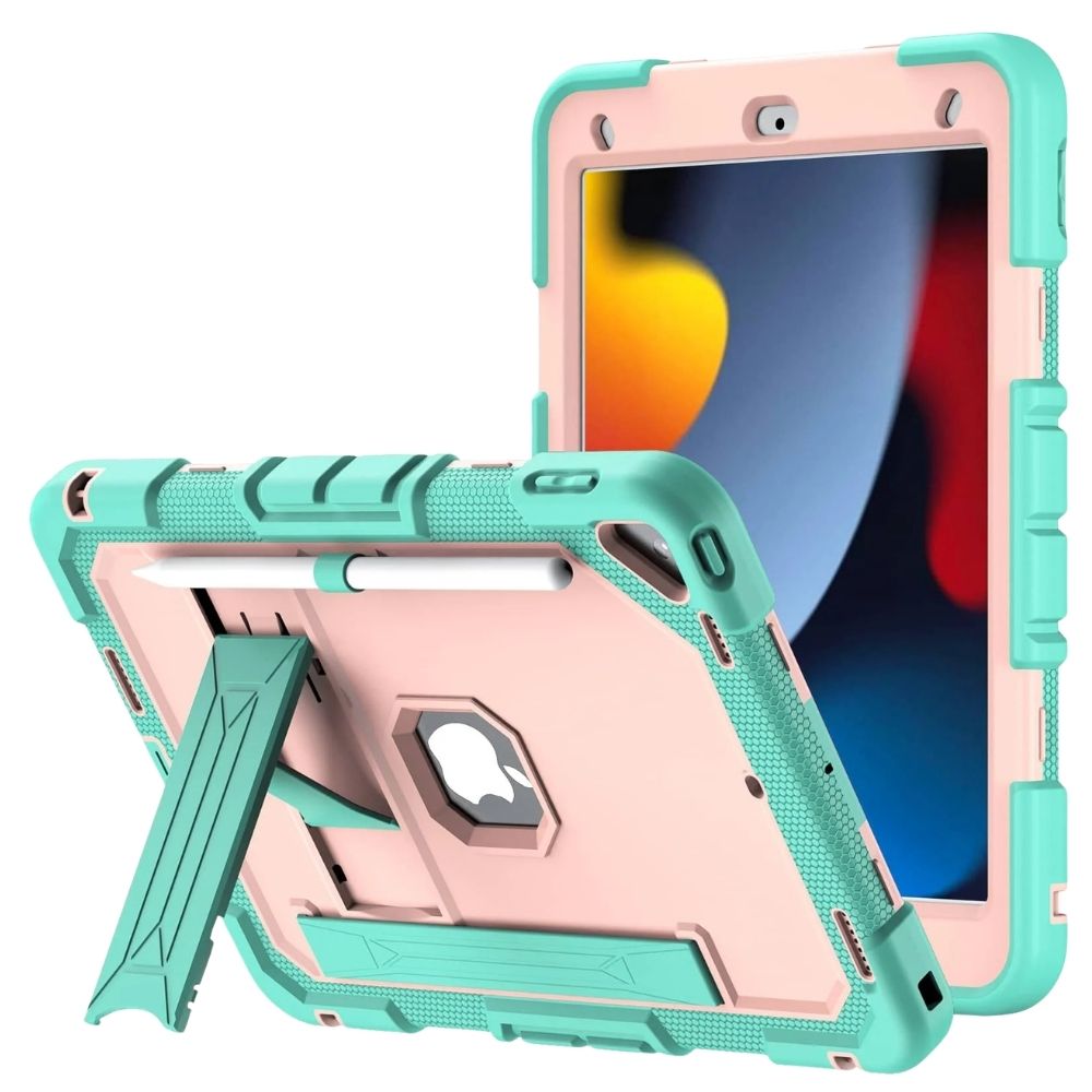 Laesio Heavy-Duty Shockproof iPad Case Green Pink