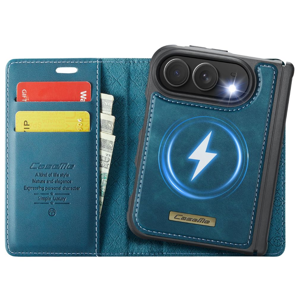 Quae Leather Flip MagSafe Wallet iPhone Case Teal Blue iPhone Duo