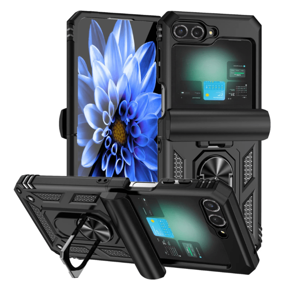Ventus Heavy Duty Case For Galaxy Z Flip With 360° Magnetic Ring Kickstand Black