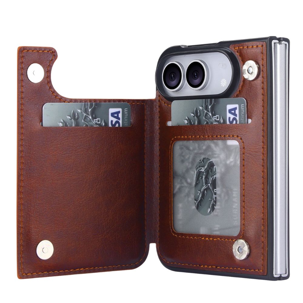 Vistor Leather Flip Wallet Case For iPhone 17-18 Series Brown iPhone Duo