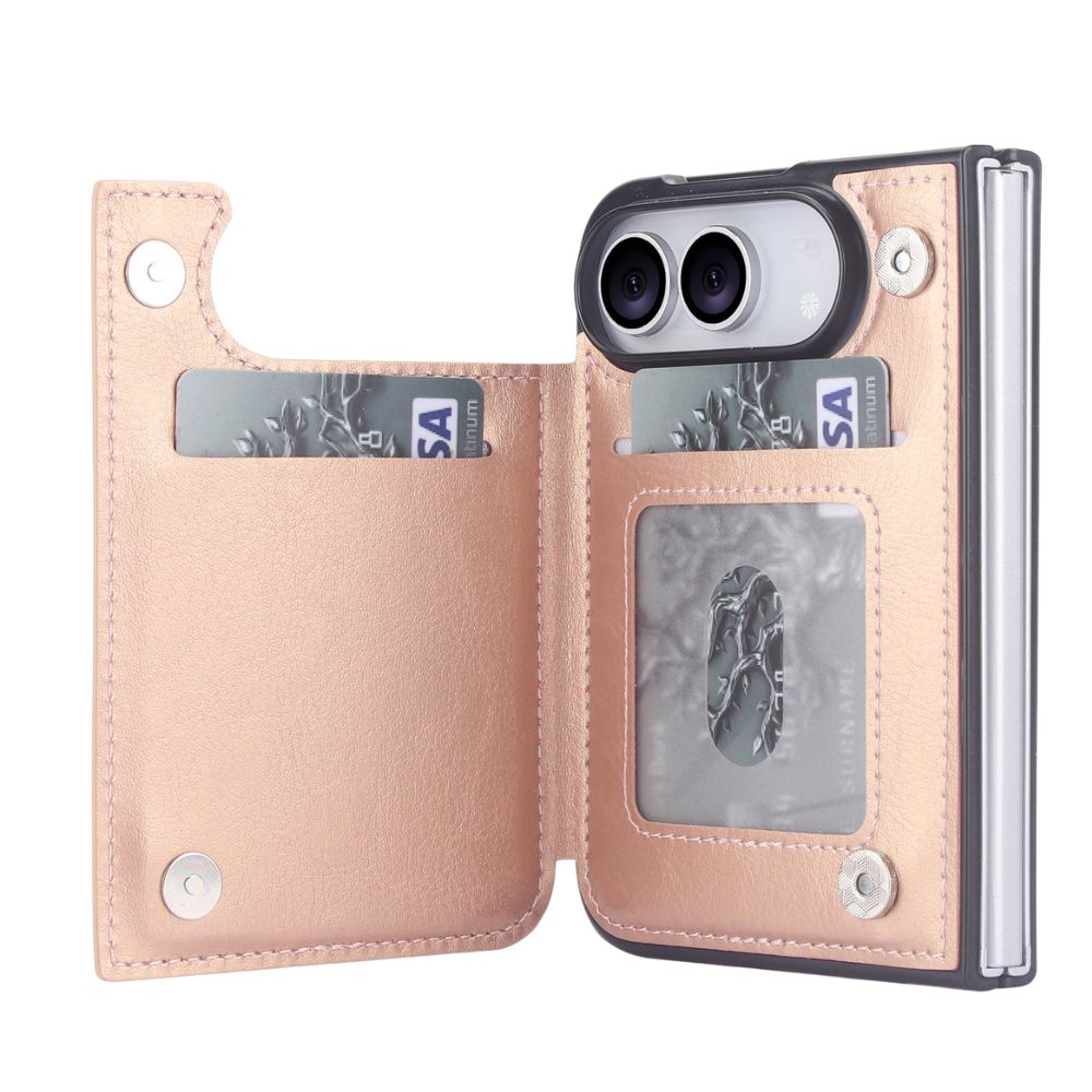 Vistor Leather Flip Wallet Case For iPhone 17-18 Series Rose Gold iPhone Duo