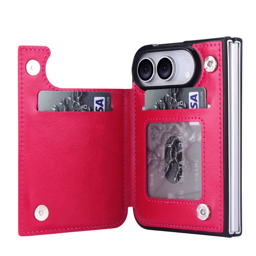 Vistor Leather Flip Wallet Case For iPhone 17-18 Series Rose Red iPhone Duo