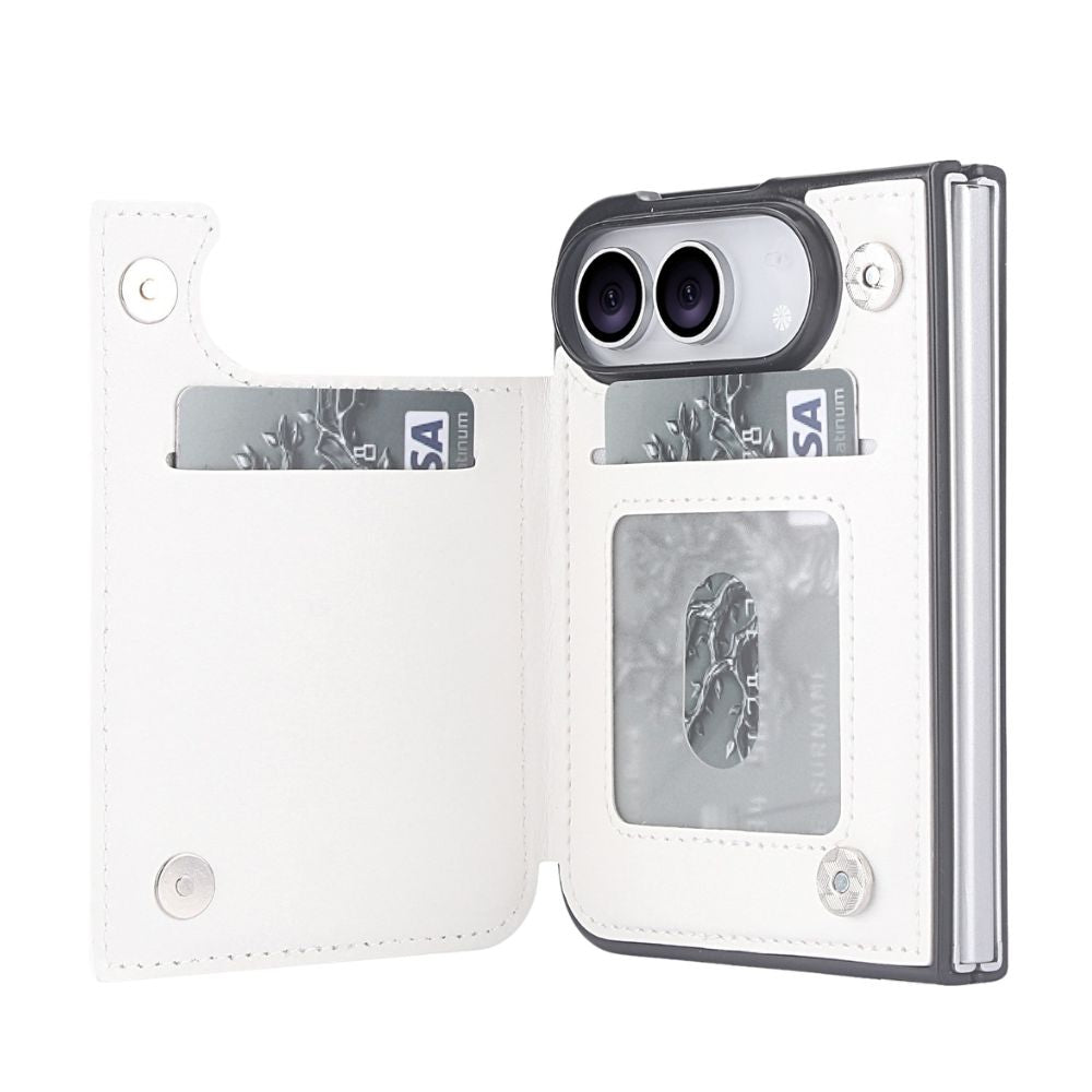 Vistor Leather Flip Wallet Case For iPhone 17-18 Series White iPhone Duo